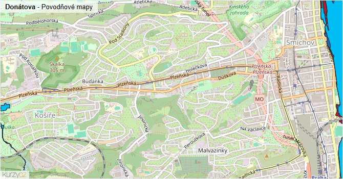 Donátova - záplavové mapy stoleté vody