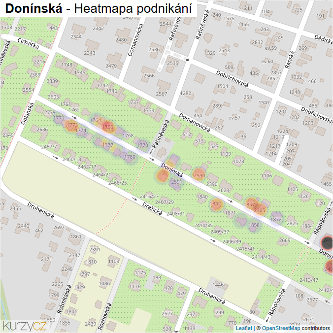 Mapa Donínská - Firmy v ulici.