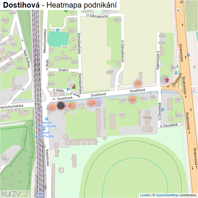 Mapa Dostihová - Firmy v ulici.
