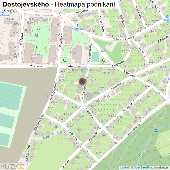 Mapa Dostojevského - Firmy v ulici.