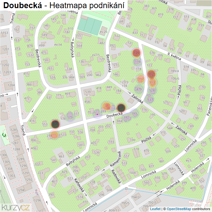 Mapa Doubecká - Firmy v ulici.
