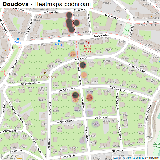 Mapa Doudova - Firmy v ulici.