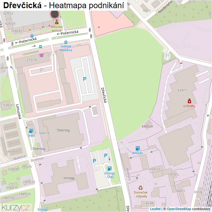 Mapa Dřevčická - Firmy v ulici.