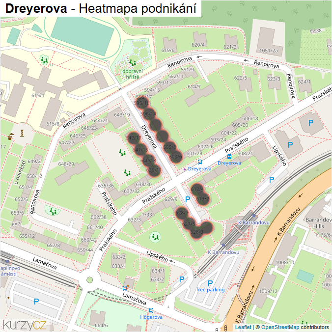 Mapa Dreyerova - Firmy v ulici.