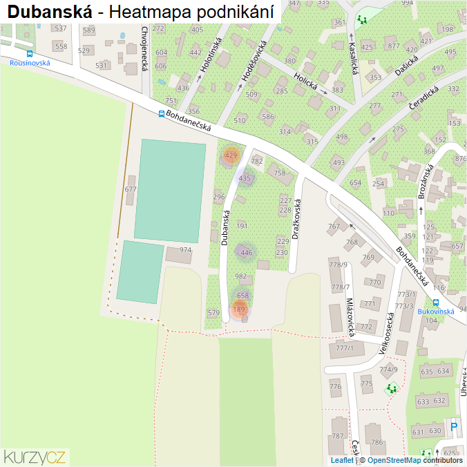 Mapa Dubanská - Firmy v ulici.