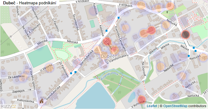 Dubeč - mapa podnikání