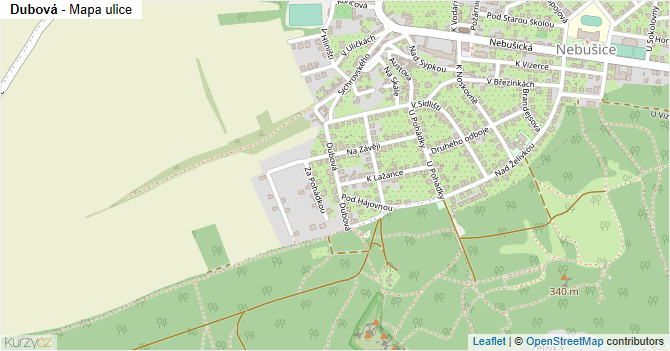 Dubová - mapa ulice