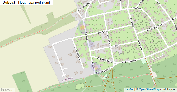 Dubová - mapa podnikání