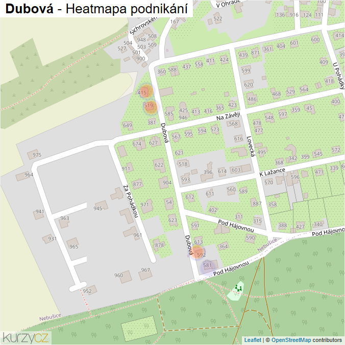Mapa Dubová - Firmy v ulici.