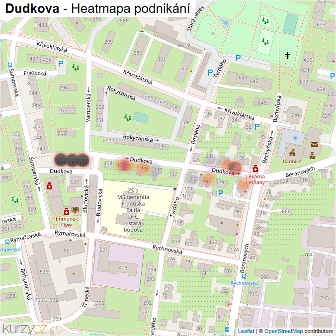 Mapa Dudkova - Firmy v ulici.