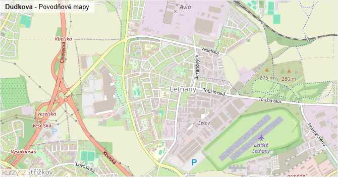 Dudkova - záplavové mapy stoleté vody