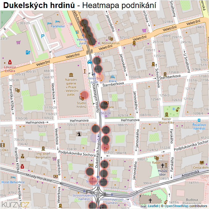 Mapa Dukelských hrdinů - Firmy v ulici.