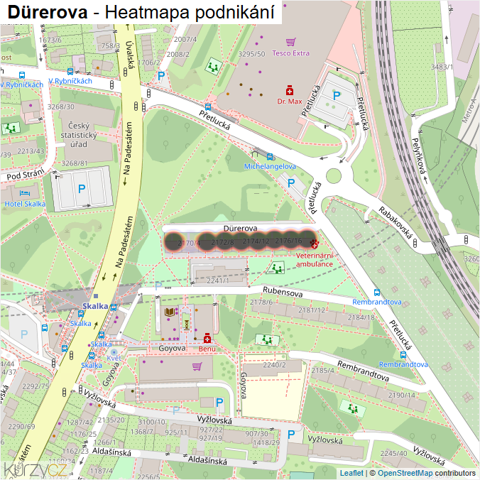 Mapa Dürerova - Firmy v ulici.