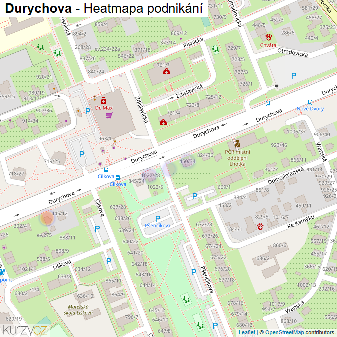 Mapa Durychova - Firmy v ulici.