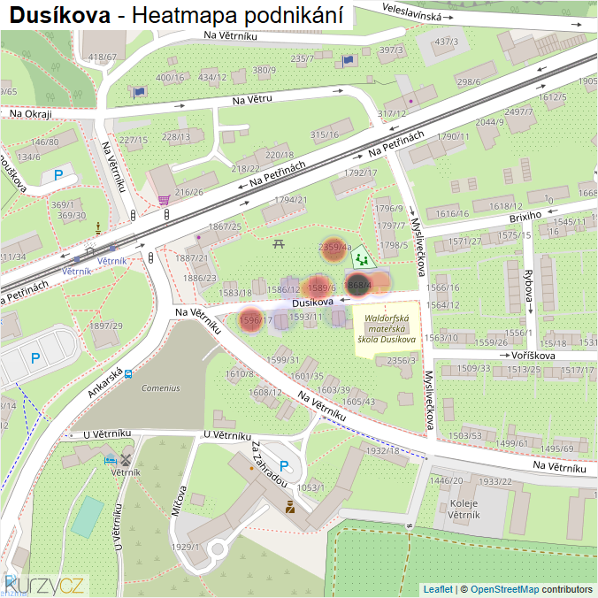 Mapa Dusíkova - Firmy v ulici.