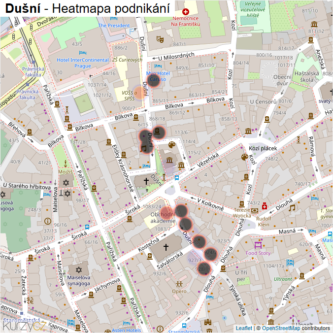 Mapa Dušní - Firmy v ulici.