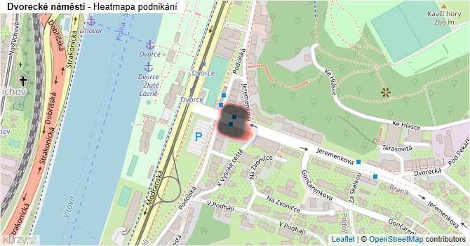 Dvorecké náměstí - mapa podnikání