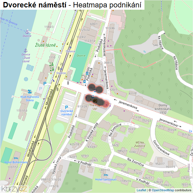 Mapa Dvorecké náměstí - Firmy v ulici.