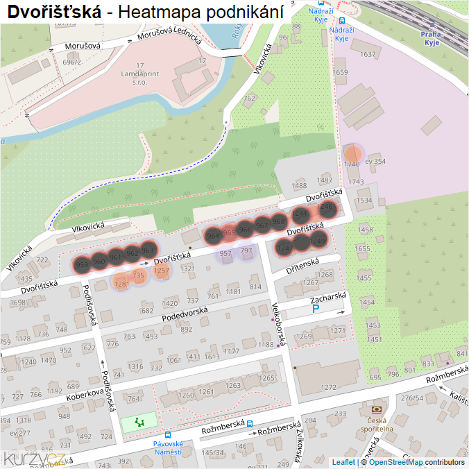 Mapa Dvořišťská - Firmy v ulici.
