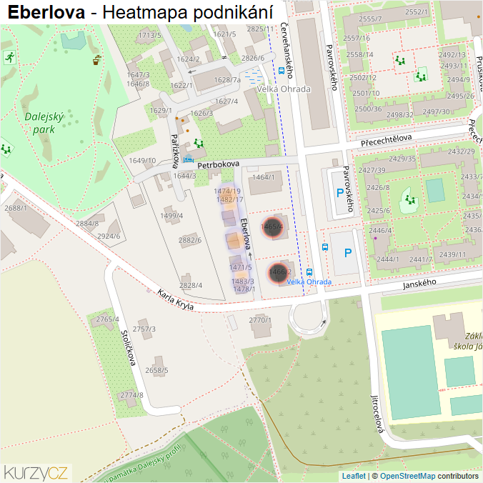 Mapa Eberlova - Firmy v ulici.