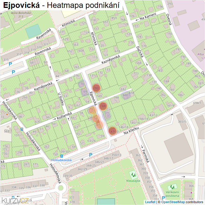 Mapa Ejpovická - Firmy v ulici.