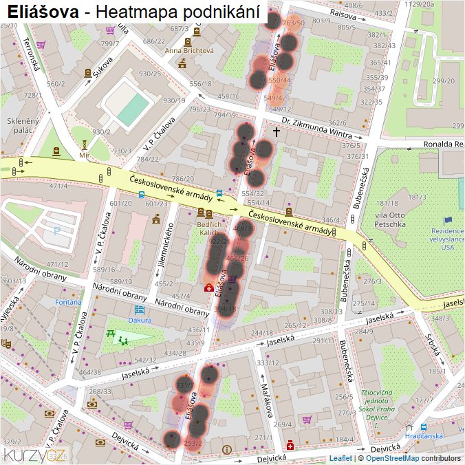 Mapa Eliášova - Firmy v ulici.