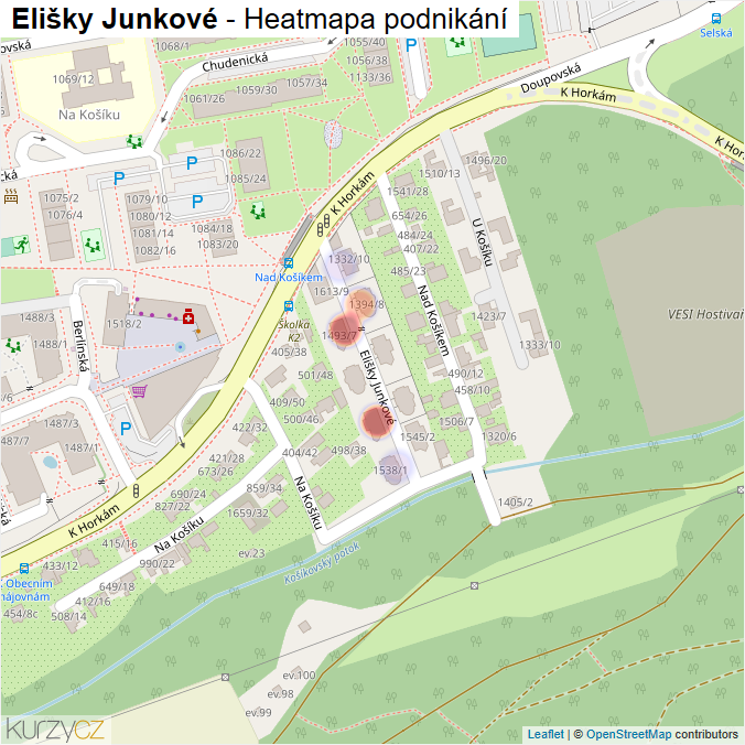 Mapa Elišky Junkové - Firmy v ulici.