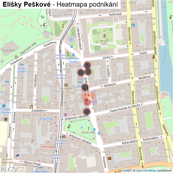 Mapa Elišky Peškové - Firmy v ulici.