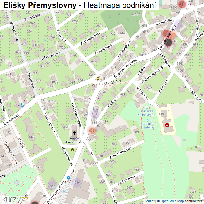 Mapa Elišky Přemyslovny - Firmy v ulici.