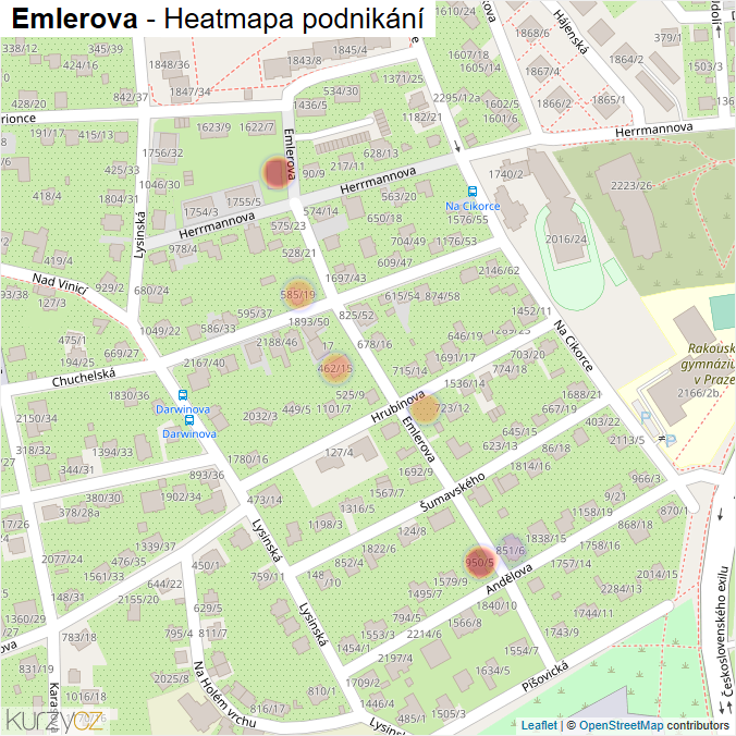 Mapa Emlerova - Firmy v ulici.
