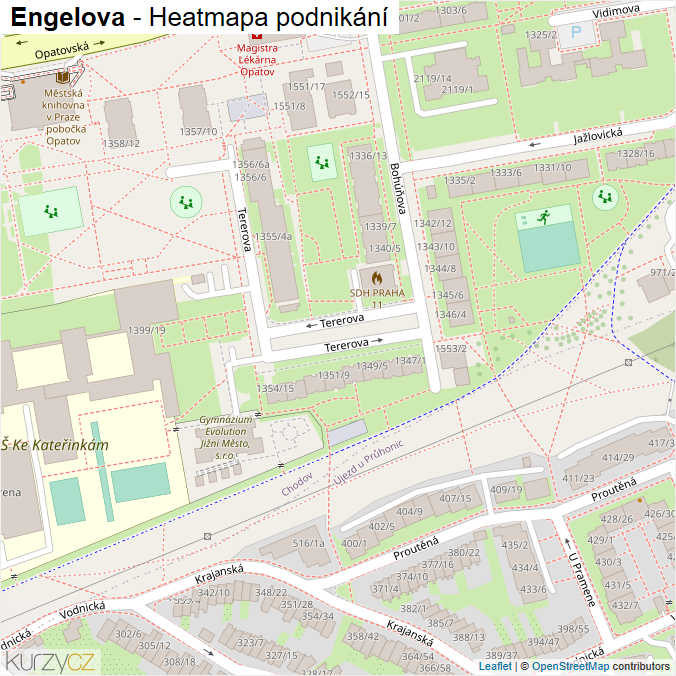 Mapa Engelova - Firmy v ulici.