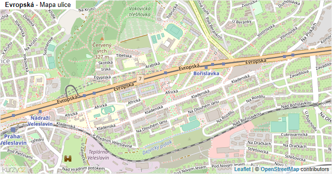 Evropská - mapa ulice