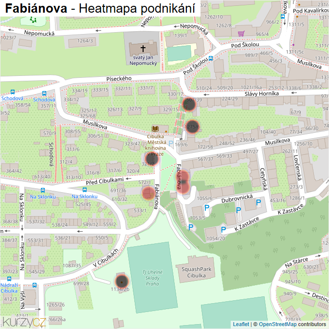 Mapa Fabiánova - Firmy v ulici.