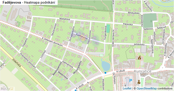 Fadějevova - mapa podnikání