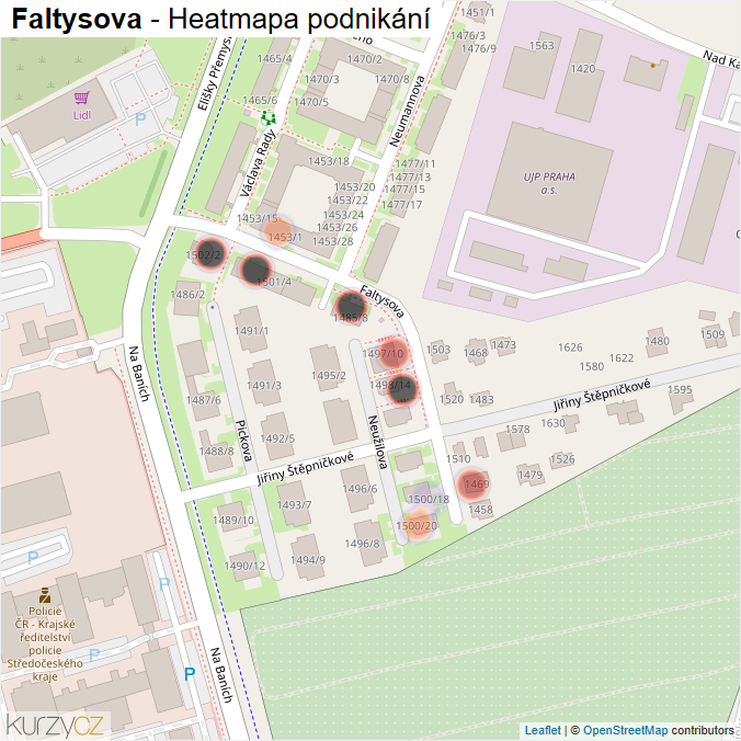 Mapa Faltysova - Firmy v ulici.