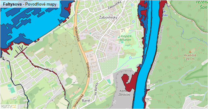 Faltysova - záplavové mapy stoleté vody