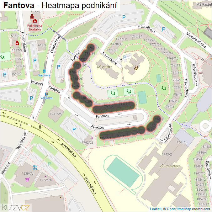 Mapa Fantova - Firmy v ulici.