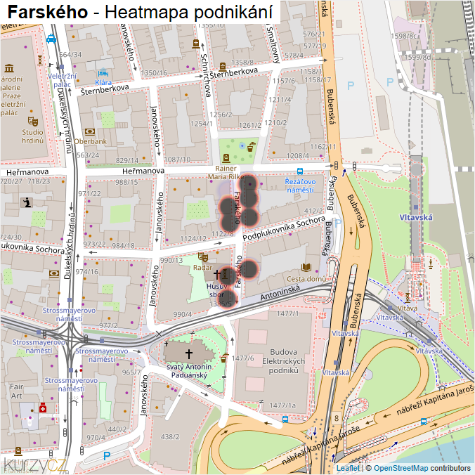 Mapa Farského - Firmy v ulici.