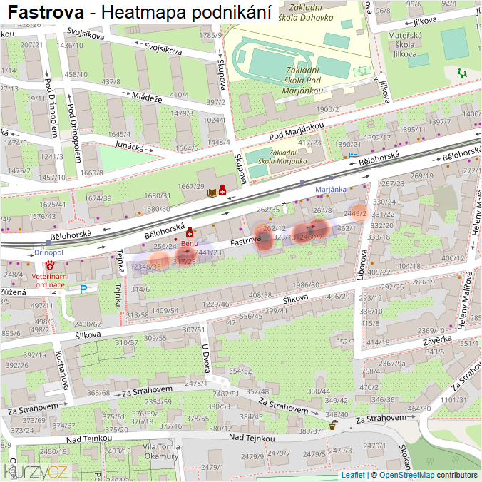 Mapa Fastrova - Firmy v ulici.