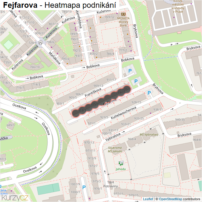 Mapa Fejfarova - Firmy v ulici.