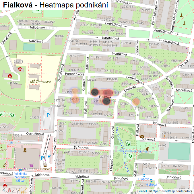 Mapa Fialková - Firmy v ulici.