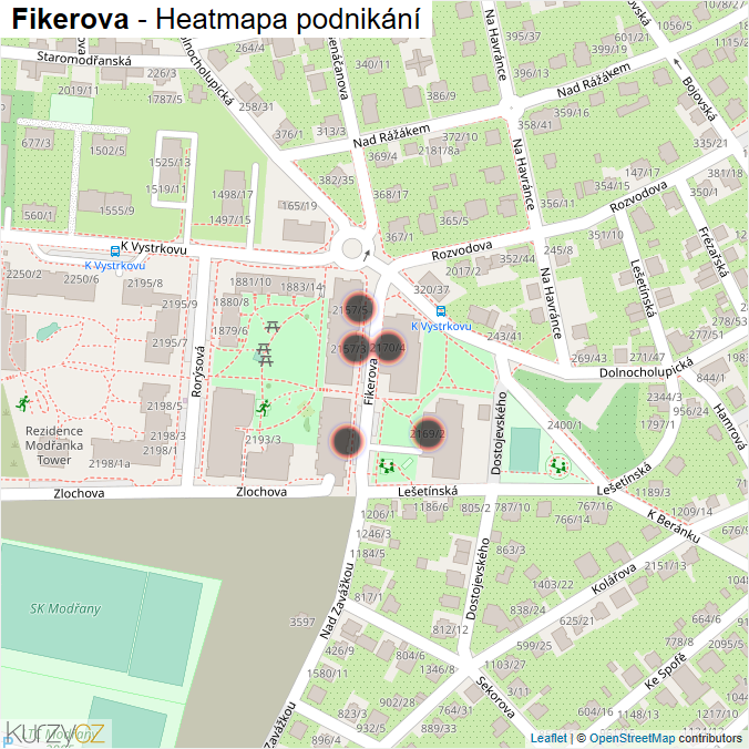 Mapa Fikerova - Firmy v ulici.
