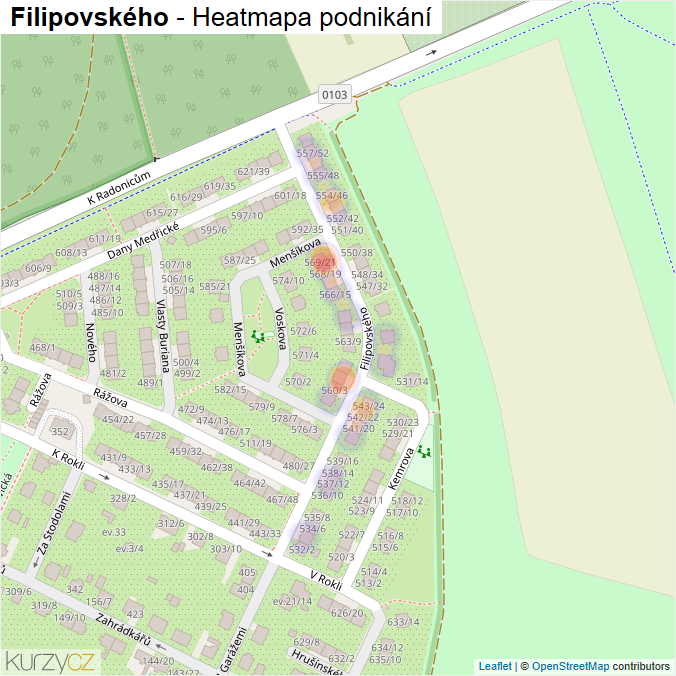 Mapa Filipovského - Firmy v ulici.