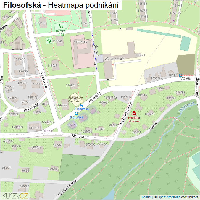 Mapa Filosofská - Firmy v ulici.