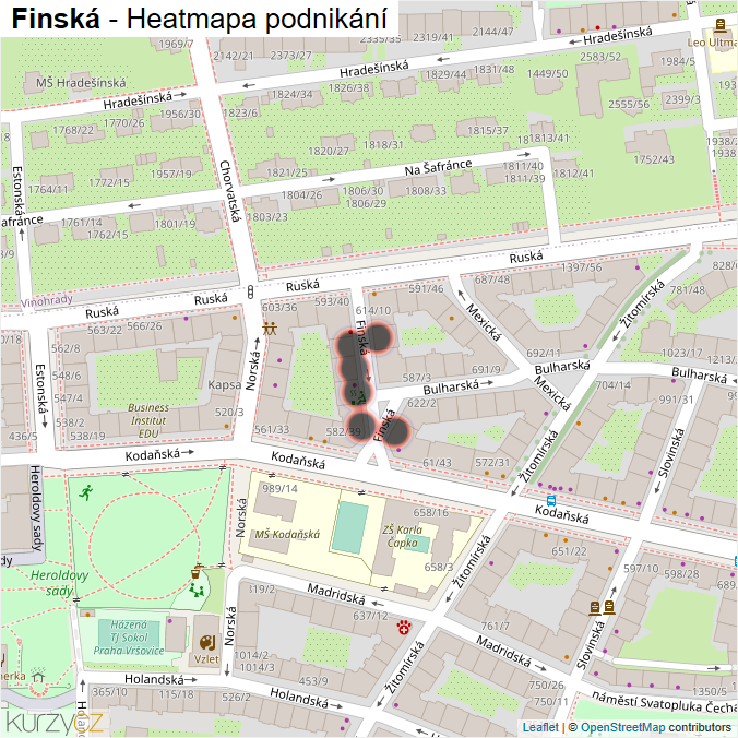 Mapa Finská - Firmy v ulici.