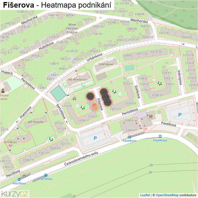 Mapa Fišerova - Firmy v ulici.