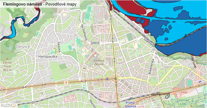 Flemingovo náměstí - záplavové mapy stoleté vody