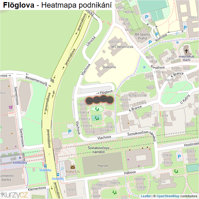 Mapa Flöglova - Firmy v ulici.