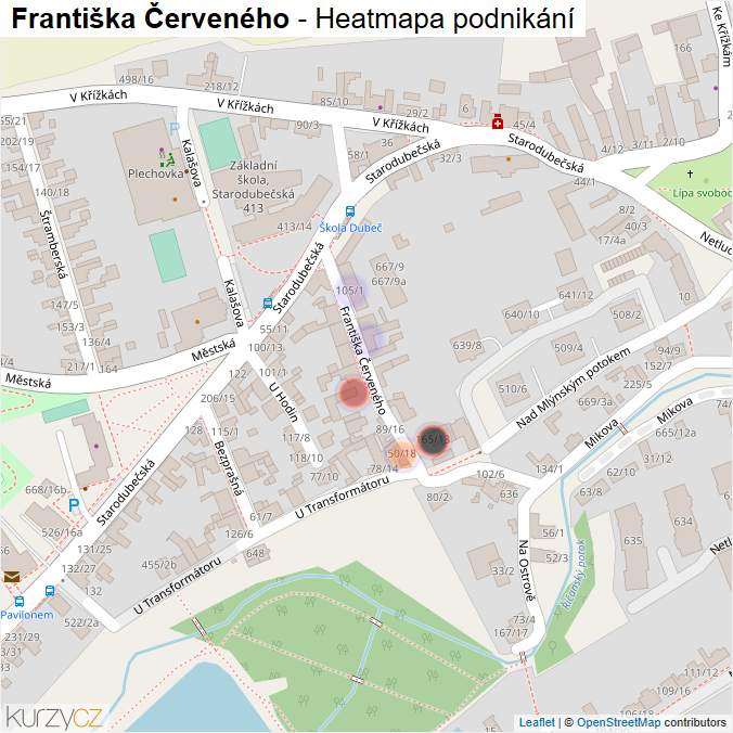 Mapa Františka Červeného - Firmy v ulici.