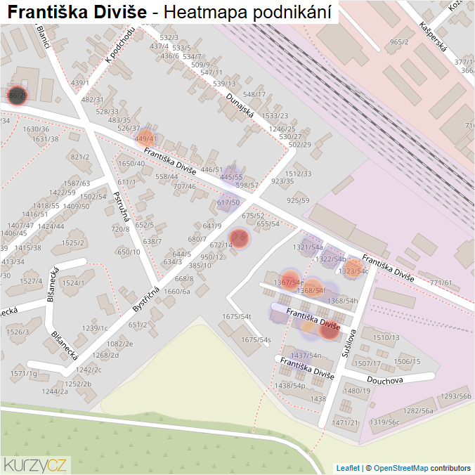 Mapa Františka Diviše - Firmy v ulici.